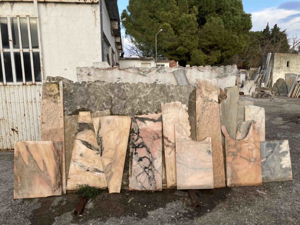 Leleni Studio stoneyard with marble rescued from landfill
