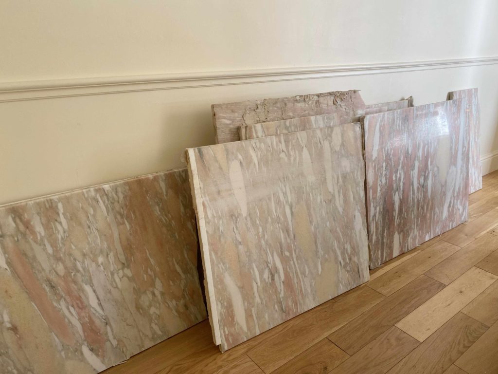 Pink reclaimed marble to use in my kitchen sourced on SalvoWEB