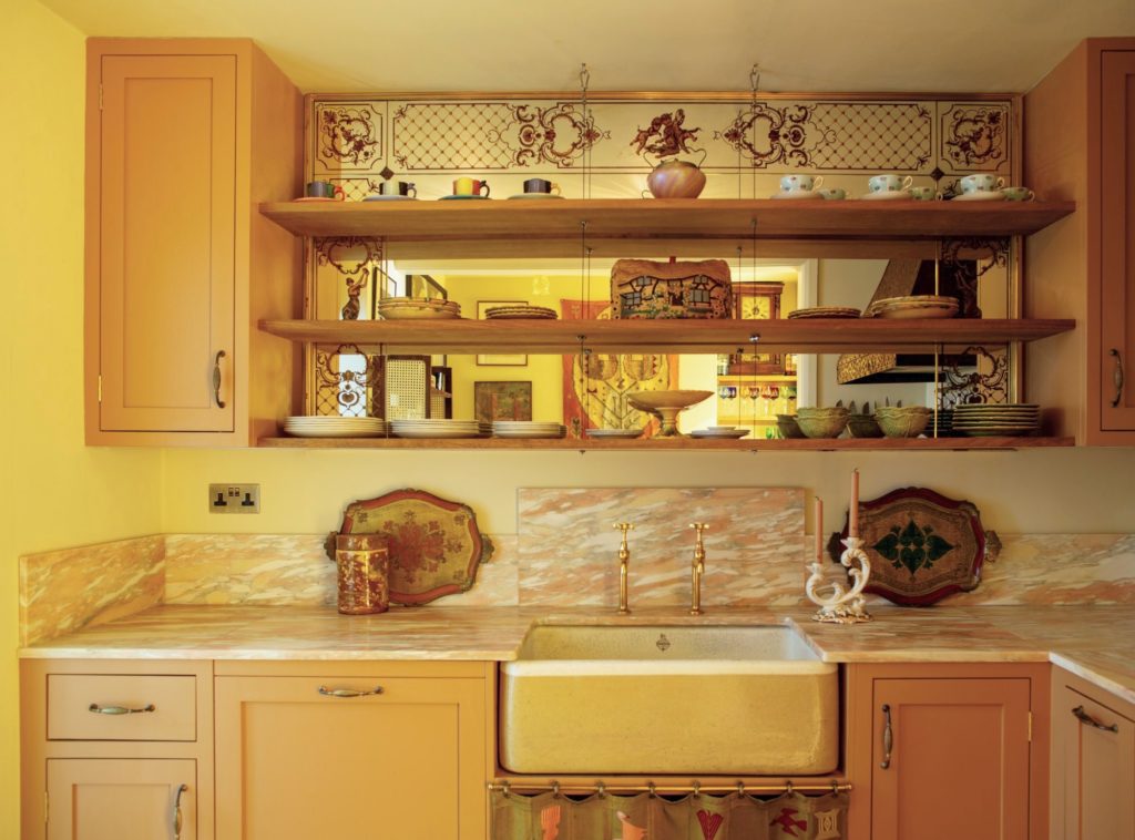 London kitchen renovated with reclaimed marble, vintage and antiques